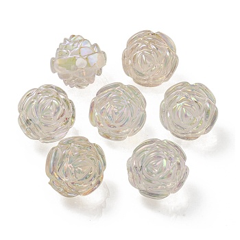 UV Plating Rainbow Iridescent Acrylic Beads, Two Tone Bead in Bead, Rose, Clear, 15.5x16x15mm, Hole: 3mm
