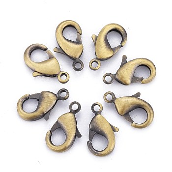Brass Lobster Claw Clasps, Parrot Trigger Clasps, Lead Free & Cadmium Free, Brushed Antique Bronze, 12x7x3mm, Hole: 1mm