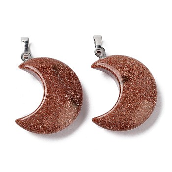 Synthetic Goldstone Pendants, with Platinum Brass Loops, Moon, 29x18~21x7~10mm, Hole: 6x3mm
