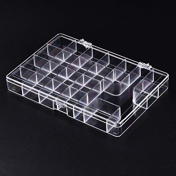 Polystyrene Bead Storage Containers, 22 Compartments Organizer Boxes, with Hinged Lid, Rectangle, Clear, 19.9x13.5x2.5cm, compartment: 2.9~3.2x2.5~3.7cm