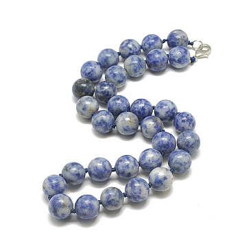 Natural Blue Spot Jasper Beaded Necklaces, with Alloy Lobster Clasps, Round, 18.8 inch~19.2  inch(48~49cm), round: 10mm