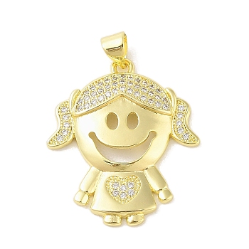 Rack Plating Brass Cubic Zirconia Pendants, Cadmium Free & Lead Free, Little Girl, Clear, Real 18K Gold Plated, 29x25x4mm, Hole: 3x4mm