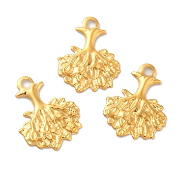 Ion Plating(IP) 304 Stainless Steel Pendants, Tree Charm, Golden, 21.5x16.5x1mm, Hole: 2.3mm