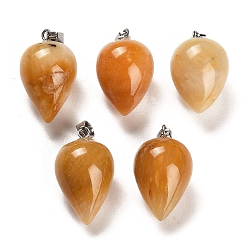 Natural Topaz Jade Pendants, with Platinum Plated Iron Snap on Bails, Teardrop, 24~25x15~16mm, Hole: 7x3.5mm