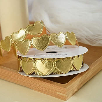 9M Valentine's Day Polyester Love Heart Ribbon Trim, Garment Accessories, Gift Packaging, Pale Goldenrod, 5/8 inch(15mm), about 9.84 Yards(9m)/Roll