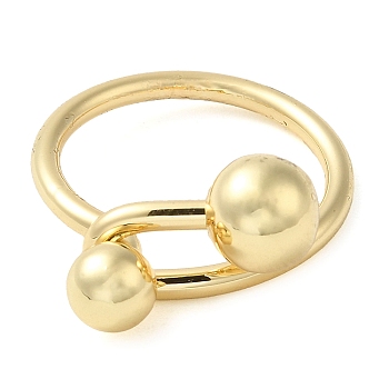Rack Plating Brass Round Beaded Finger Rings, Real 16K Gold Plated, US Size 8 1/4(18.3mm)