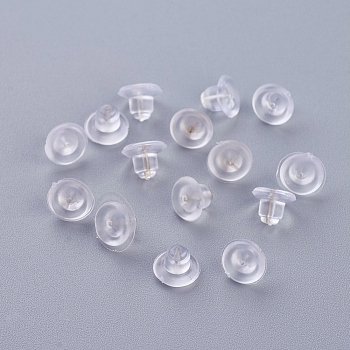 Plastic Ear Nuts, Earring Backs, Clear, 5x7mm, Hole: 0.3mm