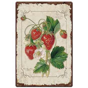 Vintage Metal Tin Sign, Iron Wall Decor for Bars, Restaurants, Cafe Pubs, Rectangle, Strawberry, 300x200x0.5mm