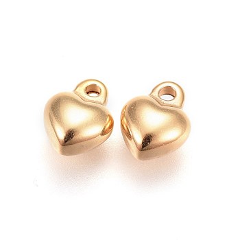 304 Stainless Steel Charms, Puffed Heart, Golden, 9x7x4~4.3mm, Hole: 1.5mm