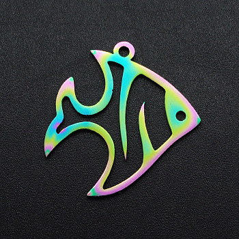 Ion Plating(IP) 201 Stainless Steel Pendants, Laser Cut, Tropical Fish, Rainbow Color, 23x22.5x1mm, Hole: 1.4mm