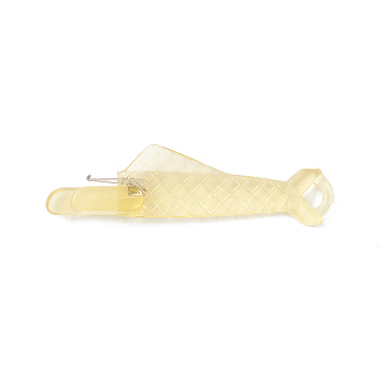 Fish Shaped Plastic Needle Threaders, Thread Guide Tools, with Nickle Plated Iron Hook, Pale Goldenrod, 31.5x8x4mm