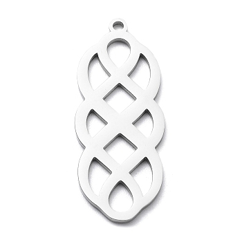 304 Stainless Steel Pendants, Laser Cut, Knot Charm, Stainless Steel Color, 32.5x13x1mm, Hole: 1.5mm