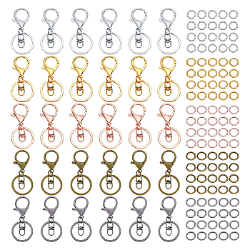 Iron Alloy Lobster Claw Clasp Keychain, with Brass Jump Rings, Mixed Color, 68x30mm, 5 colors, 8pcs/color, 40pcs