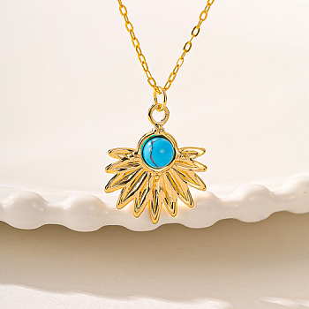 Brass Pendant Necklaces, Flower, Real 18K Gold Plated, 17.91 inch(455mm)