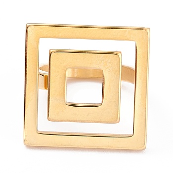 Ion Plating(IP) Unisex 304 Stainless Steel Finger Rings, Square, Golden, Size 7, 3mm, Inner Diameter: 17.3mm