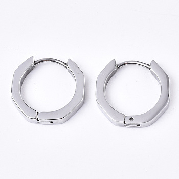 304 Stainless Steel Huggie Hoop Earrings, Ring, Stainless Steel Color, 16x17x3mm, Pin: 1mm