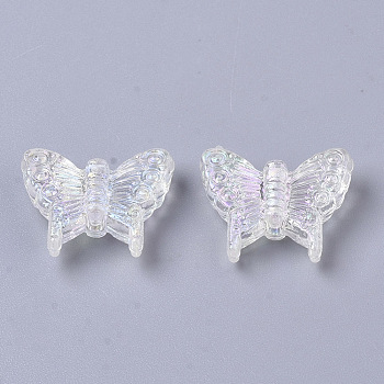 Transparent Acrylic Beads, AB Color Plating, Butterfly, Floral White, 12.5x15x4.5mm, Hole: 1.2mm