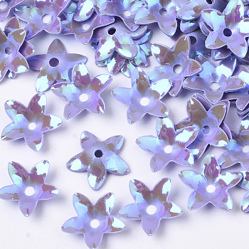 Ornament Accessories, PVC Plastic Paillette/Sequins Beads, AB Color Plated, Flower, Medium Purple, 12.5x12x3mm, Hole: 1.8mm, about 16000pcs/500g