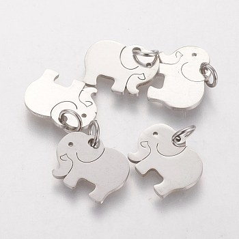 304 Stainless Steel Pendants, Elephant, Stainless Steel Color, 11x14x1mm, Hole: 3mm