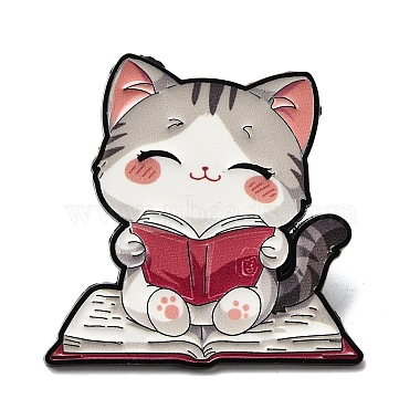 本を読んでいる猫のエナメルピン(JEWB-I055-05EB-03)-1