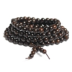 108 Beads Prayer Mala Bracelet, Wood Round Beaded Wrap Bracelet Necklaces for Ramadan & Eid Mubarak, Dark Gray, 35-3/8 inch(90cm), Bead: 8mm(PW-WG99698-06)