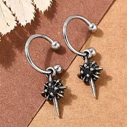 Flower 316 Surgical Stainless Steel & Black Glass Dangle Half Hoop Earrings for Women, Antique Silver, 25.5x8mm(EJEW-G416-49AS)