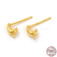 925 Sterling Silver Stud Earring Findings, for Half Drilled Beads, with S925 Stamp, Real 18K Gold Plated, 8x3mm, Pin: 10x0.7mm and 0.7mm(STER-Q192-22G)