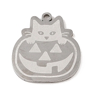 Halloween 304 Stainless Steel Pendants, Pumpkin Cat Charm, Stainless Steel Color, 24x21.5x1.5mm, Hole: 1mm(STAS-C095-15P)