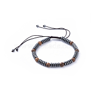 Nylon Thread Braided Beads Bracelets, with Non-Magnetic Synthetic Hematite Beads and Wood Beads, 2-1/4 inch(5.7cm)(BJEW-JB04497)