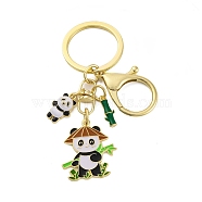 Rack Plating Panda Zinc Alloy Enamel Pendant Keychain, with Iron Keychain Ring, Golden, 8.7cm, pendant: 52x27x15mm(KEYC-G064-01D)