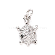 Brass Micro Pave Cubic Zirconia Charms, with Jump Ring, Sea Turtle Charm, Platinum, 13.5x8.5x3.5mm, Hole: 2.8mm(KK-C012-30P)