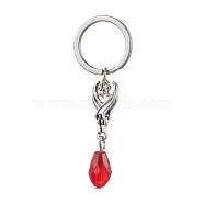 Bat Alloy & Glass Keychain, with 304 Stainless Steel Rings, Antique Silver, 5.6cm.(KEYC-JKC00856-02)