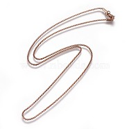 304 Stainless Steel Box Chain Necklaces, with Lobster Claw Clasps, Rose Gold, 19.6 inch(50cm), 1.5mm(X-NJEW-F261-18RG)