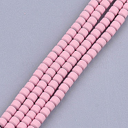 Spray Painted Non-magnetic Synthetic Hematite Beads Strands, Column, Pink, 3x3mm, Hole: 0.8mm, about 127~129pcs/strand, 15.7 inch(G-T116-12-05)