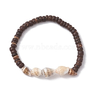 Natural Coconut Disc Stretch Bracelets, Natural Sea Shell Beads Stretch Bracelets for Women Men, Coconut Brown, Inner Diameter: 2-1/4 inch(5.7cm)(BJEW-JB10254)