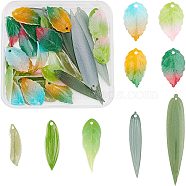 CHGCRAFT 36pcs 9 Style Plastic Pendants, Leaf, Mixed Color, 19.5~58x7~13.5x1~4mm, Hole: 1~1.2mm, 4pcs/style(KY-CA0001-34)