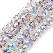 Electroplate Transparent Glass Beads, Half Rainbown Plated, Faceted Star, Plum, 9.5x10x6mm, Hole: 0.5mm(EGLA-Z003-HR02)