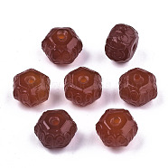 Carved Natural Agate Beads Strands, Dyed, Hexagon, FireBrick, 9.5x12x9.5mm, Hole: 1.6mm(G-T131-91)