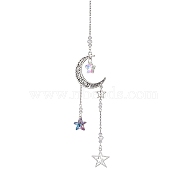 Alloy Moon/Star Pendant Decorations, Glass Star Hanging Decorations, Antique Silver, 220mm(HJEW-TA00107)