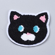 Computerized Embroidery Cloth Sew on Patches, Costume Accessories, Appliques, Cat Shape, Black, 67x79x4mm(DIY-D048-15)
