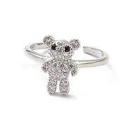 Bear Cubic Zirconia Cuff Ring, Real Platinum Plated Brass Open Ring Jewelry for Women, Clear, 1.5mm, Inner Diameter: 17mm(RJEW-M146-02F)