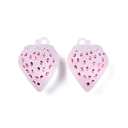 Frosted Acrylic Enamel Pendants, Strawberry Charms, Hot Pink, 41.5x31.5x22.5mm, Hole: 4mm(FACR-G005-01B)