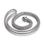304 Stainless Steel Box Chain Necklaces, with Lobster Claw Clasps, Stainless Steel Color, 23.6 inch(60cm), 3.0mm(NJEW-O110-05I-P)