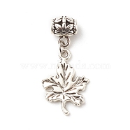 Tibetan Style Alloy Pendants, with 304 Stainless Steel Findings, Maple Leaf, Antique Silver, 35.5mm, Hole: 3.8mm(PALLOY-JF01727-01)