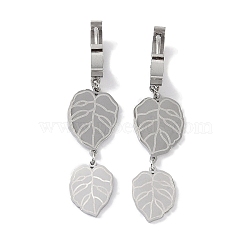 Non-Tarnish Leaf 304 Stainless Steel Dangle Earrings, Hoop Earrings for Women, Stainless Steel Color, 47x12mm(EJEW-L283-046P)