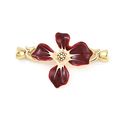 Brass Enamel Fold Over Clasps, Flower, Real 18K Gold Plated, 43x26mm(KK-U043-10G-01)