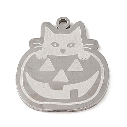 Non-Tarnish Halloween 304 Stainless Steel Pendants, Pumpkin Cat Charm, Stainless Steel Color, 24x21.5x1.5mm, Hole: 1mm(STAS-C095-15P)