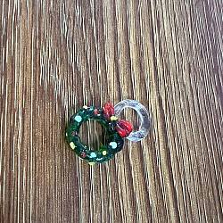 Christmas Theme Handmade Lampwork Pendant, Christmas Wreath, Green, 31x20mm(LAMP-TAC0004-07B)