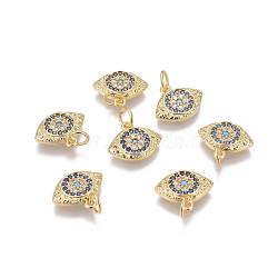 Brass Micro Pave Cubic Zirconia Charms, Eyes, Colorful, Golden, 11x13x2mm, Hole: 3.5mm(KK-I650-08G)