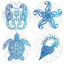 PVC Window Sticker, Flat Round Shape, for Window or Stairway  Decoration, Sea Animals, Sticker: 16x16cm, 4 styles, 1pc/style, 4pcs/set(DIY-WH0235-034)